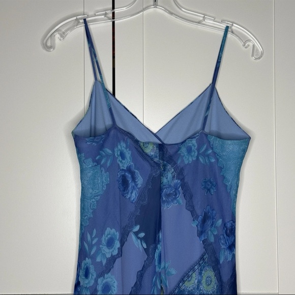 Vintage 90s Y2K California Concepts Blue Patchwork Floral Paisley Midi Dress EUC - Picture 6 of 15